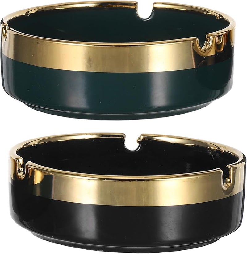 منفضة سيراميك بحافة ذهبية صينية سطح المكتب المحمولة للمنزل المكتب السفر الخارجي - Image 1